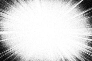 Stipple burst with radial light rays and grainy dot shading on white background. Abstract sunbeam effect with vintage comic style texture. vector