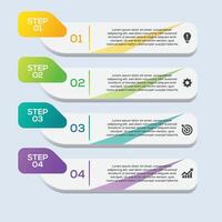 Colorful 4-step infographic with modern numbered banners and icons on light background. vector