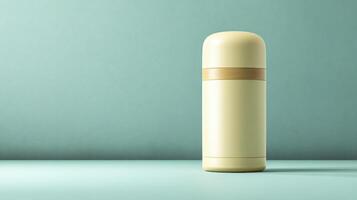 Yellow Thermos Flask on Aqua Background with Soft Shadow photo