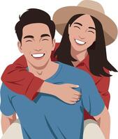 Happy young couple enjoying piggyback ride in casual clothing smiling naturally vector