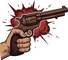 Hand Holding Revolver Gun with Explosion Background Illustration vector