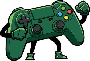 Green gamepad character with arms and legs in dynamic pose illustration vector