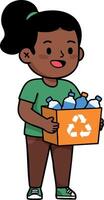 Girl Holding Recycling Box with Plastic Bottles Promoting Environmental Awareness and Sustainability vector