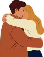 Couple hugging affectionately with warm clothing in simple illustration vector