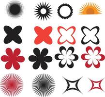 Collection of abstract geometric shapes and floral icons in black red and orange vector