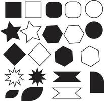 Collection of geometric shapes and icons in black and white vector