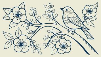 Simple Bird on Branch Outline vector