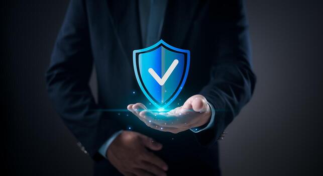 Cyber security concept, Login, User, Identification information security, secure Internet access, Network security system, User personal information. Human are showing off their protective shields. photo