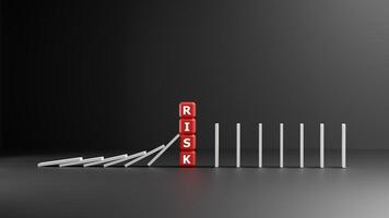 RISK management and domino effect concept, Set by white blocks on sky background, Financial Crisis, Economic, Business risk management concept, Crisis, Management, Assessment, Insurance. 3D render. photo