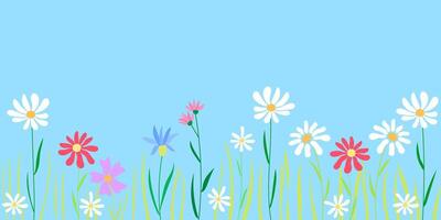 wild flowers in hand drawn flat illustration style vector