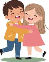 Happy boy and girl hugging each other in joyful playful moment illustration vector