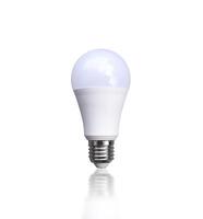 LED Light Bulb, A modern, white LED light bulb with a silver screw base stands upright, isolated on a white background include clipping path. photo