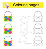 Educational game for children. Go through the maze and color a wicker basket according to the pattern. vector