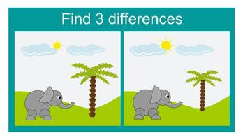 Find 3 differences. Logic puzzle game for children. Preschool worksheet activity. vector