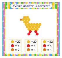 Math activity for kids. Find the correct answer. Cartoon bird vector