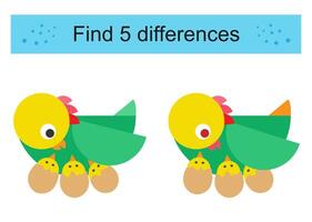 Find 5 differences Logic puzzle game for kids. vector