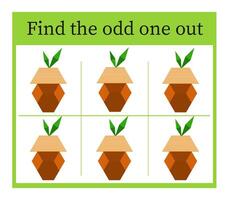 Task for development of attention and logic. Cartoon acorn. vector