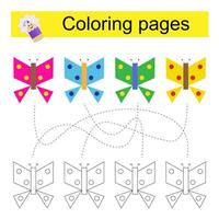 game for children. Go through the maze and color a butterfly according to the pattern. vector