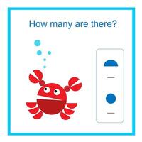 Math activity for kids. How many geometric shapes Developing numeracy skills. illustration of cartoon crab. vector