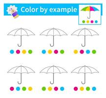 Educational game for kids. Coloring pages. Color by example. Cartoon umbrella. vector