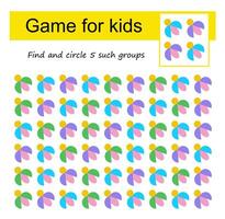 A game for kids. Find the group of cartoon beetle shown in the sample and circle. vector