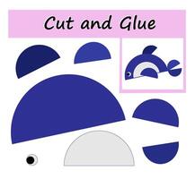 Educational paper game for kids. Cut parts of the image and glue on the paper. Cartoon fish. vector