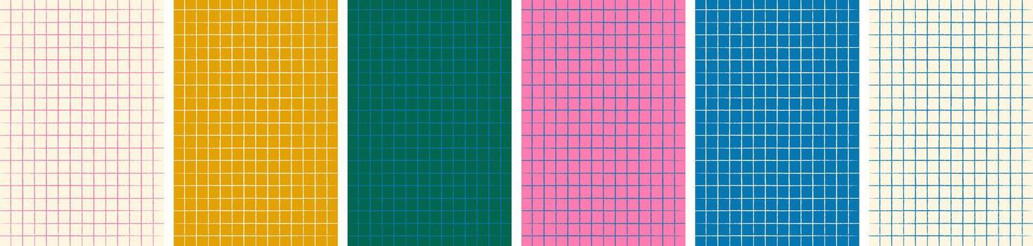 vertical bandera plantillas conjunto para espalda a colegio educación concepto. vistoso cuaderno páginas, hojas y de colores grafico cuadrícula papel con Clásico textura. moderno retro ilustración con Copiar espacio vector