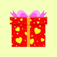 Bright and cheerful gift box illustration with heart patterns and ribbon, perfect for Valentine's Day, birthdays, and celebrations vector