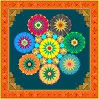 Intricate decorative geometric pattern, symmetrical mandalas within an ornate border. Fuses traditional and modern artistic elements seamlessly. vector