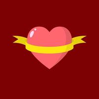 Flat illustration of a heart with a yellow ribbon wrapped around it. Ideal for Valentine's Day, love-themed designs, and greeting cards vector