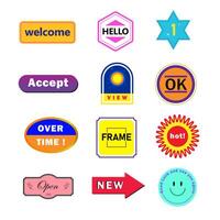 This image contains a collection of colorful icons and symbols commonly used in graphic design, web design, and user interface design. The icons convey various message and a smiley face vector