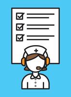 Illustration of a nurse with a headset providing medical support, with a checklist in the background, representing healthcare assistance serviceshecklist, symbolizing service, productivity, and design vector