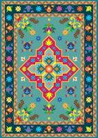 Intricate geometric floral design resembling a carpet or fabric texture, featuring vibrant colors, decorative patterns, and symmetrical motifs in a seamless layout. vector