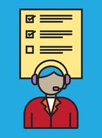 illustration of a customer support representative wearing a headset with a checklist, symbolizing service, productivity, and task management in a clean and modern design. vector