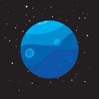 illustration of a blue planet with craters surrounded by stars in outer space, featuring a minimalist and modern flat design. vector