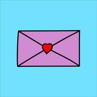 Charming envelope with heart seal illustration in cartoon style, ideal for Valentine's Day, love letters, and romantic designs. vector
