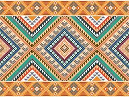 Vibrant tribal seamless pattern with geometric shapes and ethnic motifs, ideal for textiles, backgrounds, and decor vector