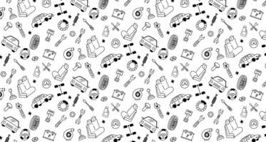 engine car parts mechanic doodle pattern background vector