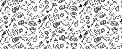 bbq barbeque meat beef pork steak grilled pattern background doodle hand drawing barbecue vector