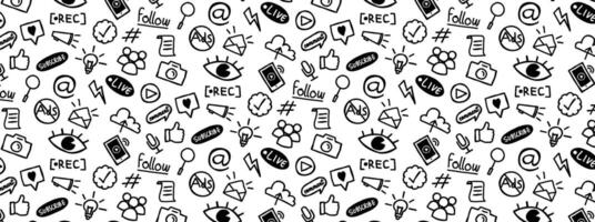 social media content creator doodle pattern hand drawing background vector