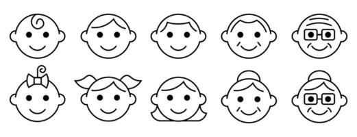 Suitable for babies, children, adults label icon set. Kids and child friendly icons. Baby safe approved. Suitable for kids logo, badge, sign, symbol isolated on white background. vector