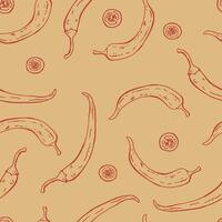Seamless pattern chili pepper. Hand drawn illustration vector