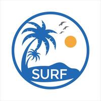 Surf Logo with Palm Tree and Beach Scene vector