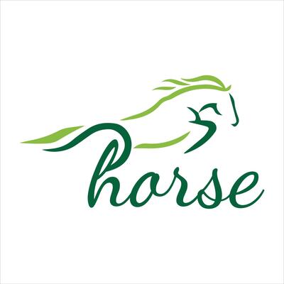 Elegant Green Horse Logo Design with Flowing Lines and Typography a Symbol of Graceful Movement and Equestrian Excellence for Branding and Marketing Purposes