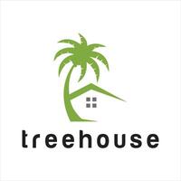 Treehouse Logo with Palm Tree and House vector