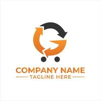 Circular Arrow Shopping Cart Logo Design with Company Name and Tagline Below vector
