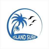 Island Surf Logo with Palm Tree and Birds vector