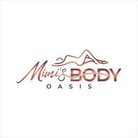 Elegant Logo Design Featuring Curvaceous Female Silhouette and Script Text for Mimi's Body Oasis a Luxurious and Sensual Aesthetic Brand Identity Emphasizing Relaxation vector