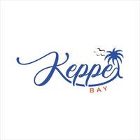 Stylish Keppel Bay Logo Design with a Tropical Flair Depicting a Beach Paradise Destination with a Palm Tree and Soaring Birds, a Serene Coastal Getaway vector
