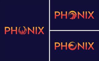 Striking Phoenix Logos A Fiery Symphony of Typography and Mythical Imagery Three Unique Designs Displaying the Words Phoenix with Stylized Phoenix Bird Symbols Within the Letter O vector